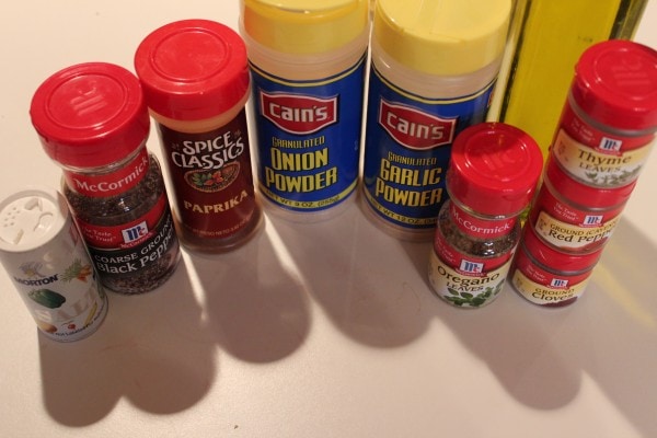 onion powder, garlic powder, thyme, salt, paprika, spices