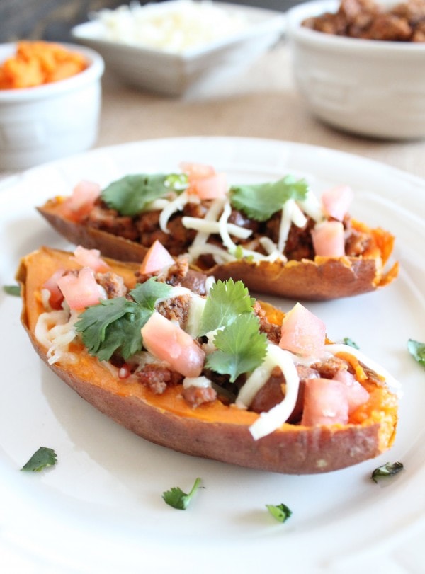 Turkey Chili Sweet Potato Skins