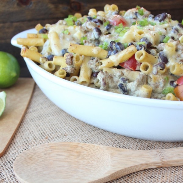 Taco Baked Ziti with Creamy Avocado Sauce