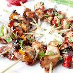 Bacon Wrapped Teriyaki Chicken Skewers