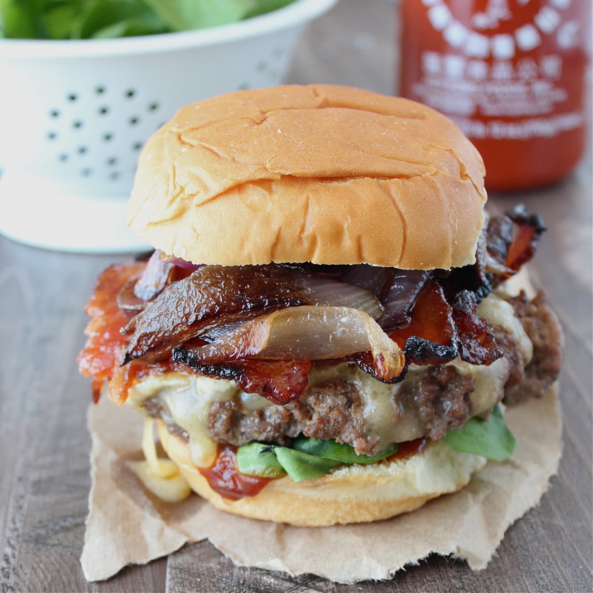 BBQ & Bacon Brisket Burger with Candied Bacon