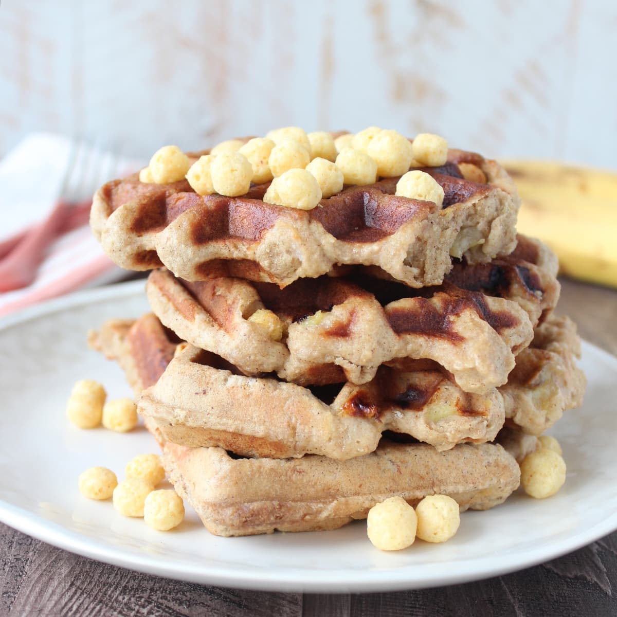 Easy Banana Belgian Waffle Recipe- Crispy, Buttery, Nom.