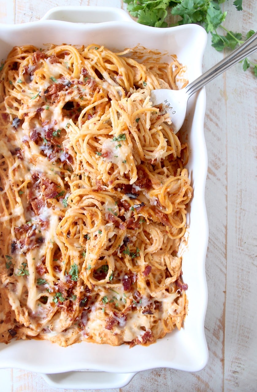 Baked Spaghetti with BBQ Chicken 