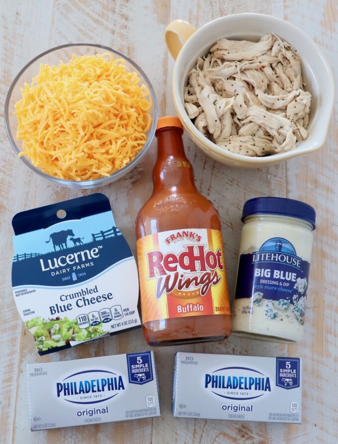 ingredients for buffalo chicken dip