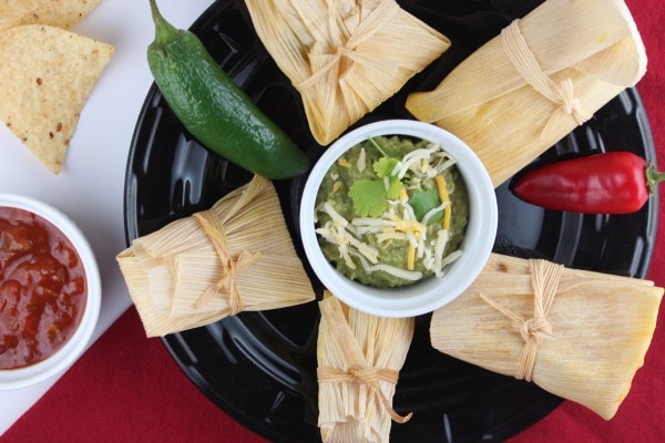 Chicken and Sweet Corn Tamales with Green Chili Avocado Salsa