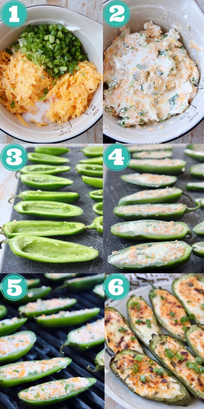 collage of images showing how to make grilled jalapeno poppers