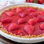 Fresh strawberry pie in pie plate