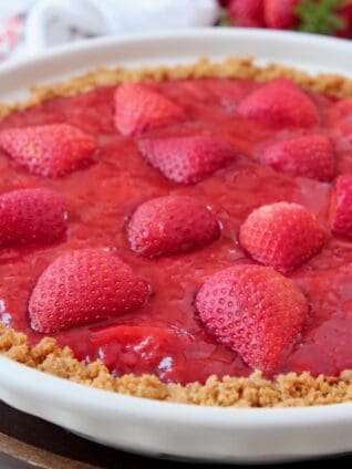 Fresh strawberry pie in pie plate