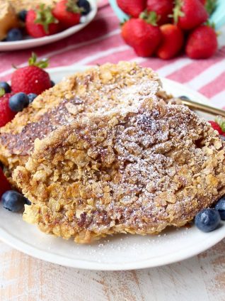 Cornflake crusted french toast is a delicious and easy breakfast recipe that takes traditional french toast and gives it a crispy twist!