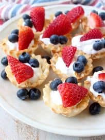 Berry Cream Fillo Baskets are a deliciously simple dessert, made in only 10 minutes, they're perfect for Memorial Day, 4th of July or Summer BBQ's!