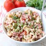 This spicy macaroni salad recipe gives a flavorful kick to a traditional pasta salad with the addition of jalapenos, cayenne pepper & buffalo sauce!