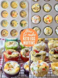 collage of images showing how to make egg muffins with paper liners