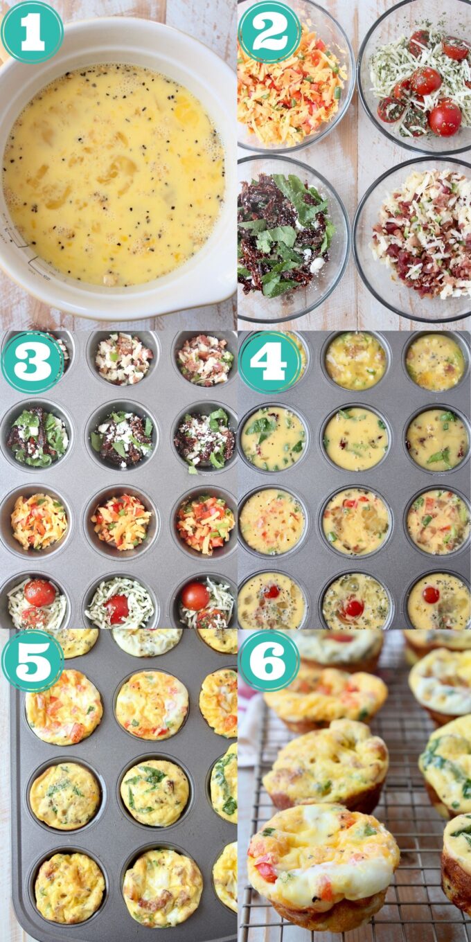 collage of images showing how to make egg muffins