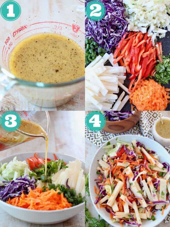 collage of images showing how to make jicama slaw