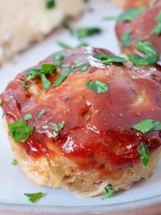 mini meatloaf glazed with bbq sauce on plate