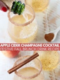 apple cider champagne cocktails in cinnamon sugar rimmed glasses