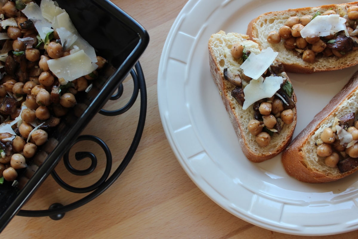 Chickpea Mushroom Bruschetta on a plate