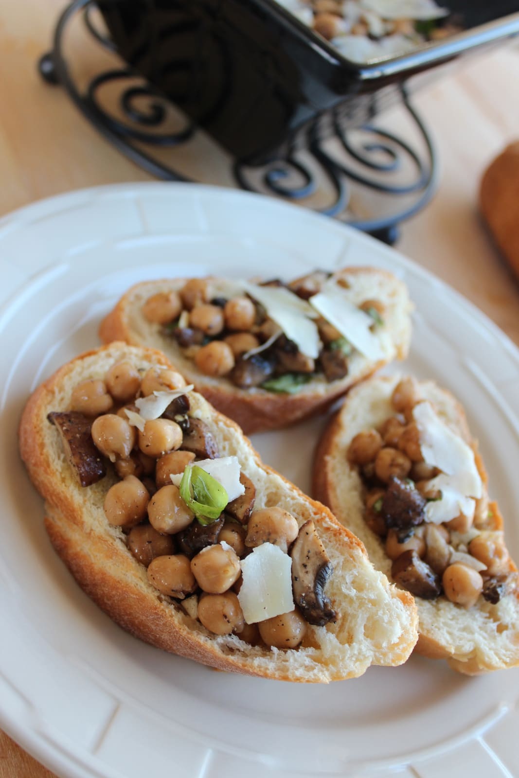 Chickpea Mushroom Bruschetta on a plate