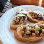 chickpeas, garbanzo beans, baby bella mushrooms, mushrooms, bruschetta, appetizer, italian, parmesan cheese, basil, garlic, olive oil