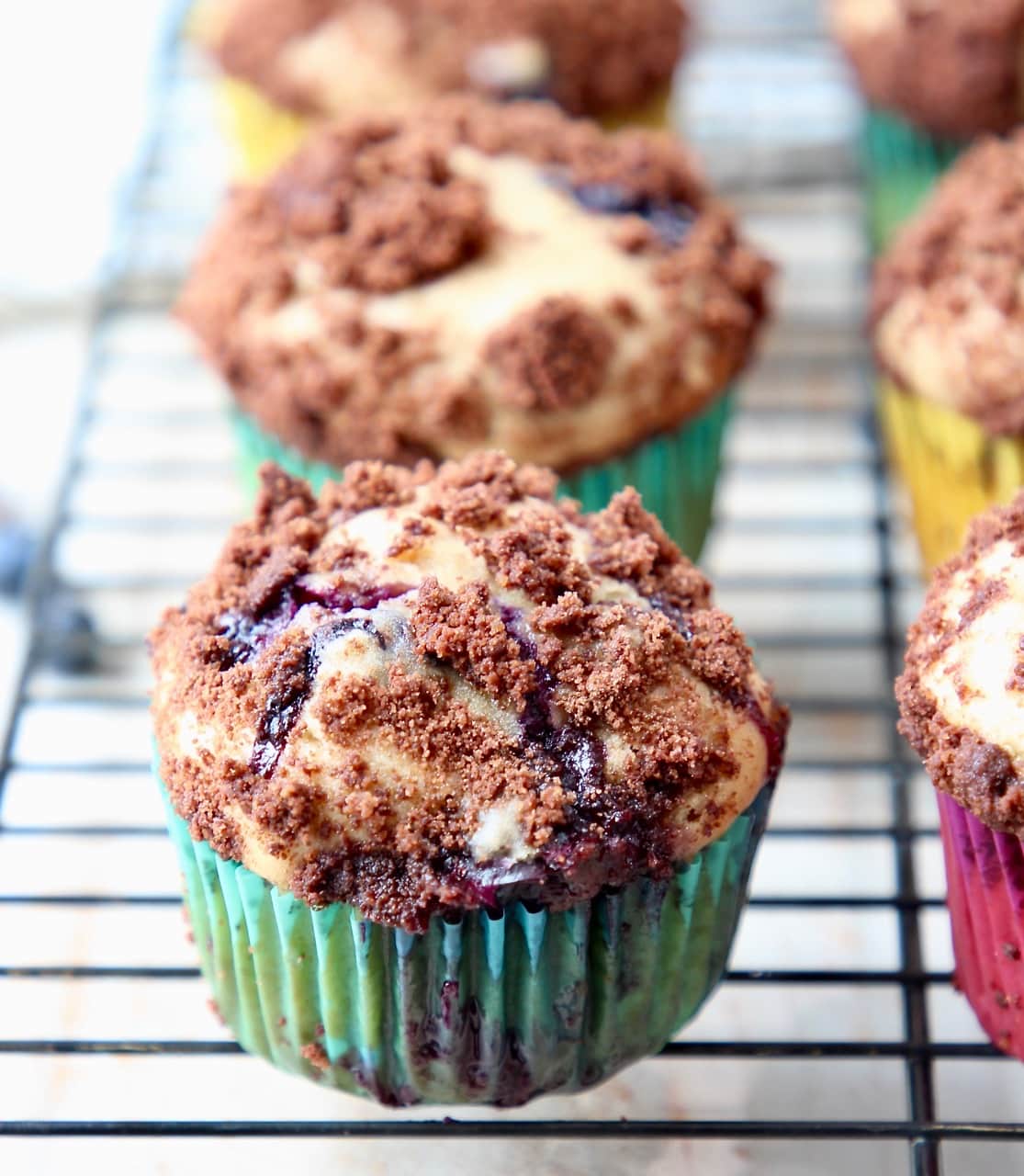 Blueberry Cream Cheese Muffins with Chocolate Crumble