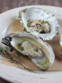 Grilled Oysters with Jalapeño Thyme Sake Reduction