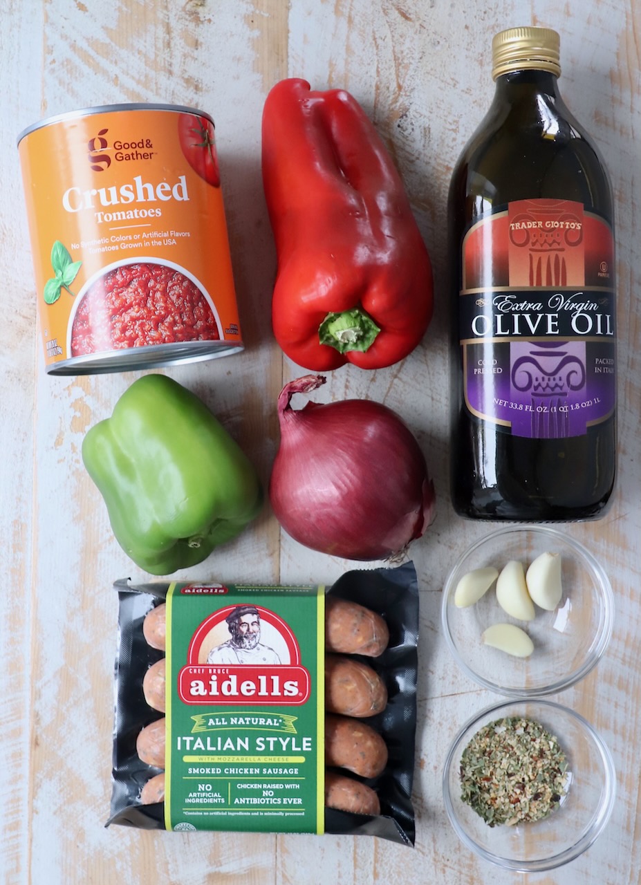 ingredients for Italian sausage and peppers