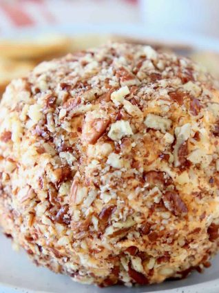 Buffalo cream cheese ball rolled in crushed pecans