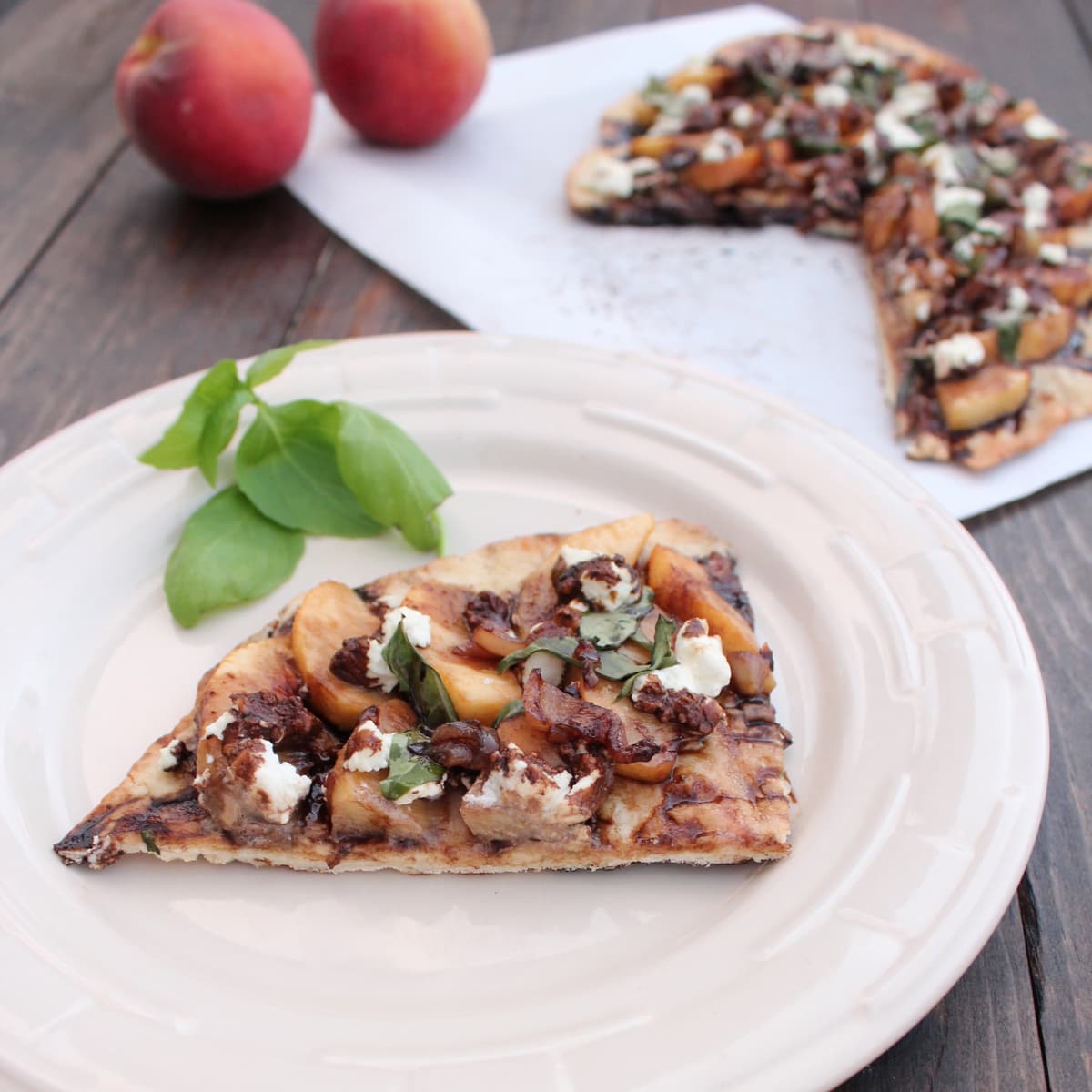 Grilled Peach Flatbread with Goat Cheese and Balsamic Reduction