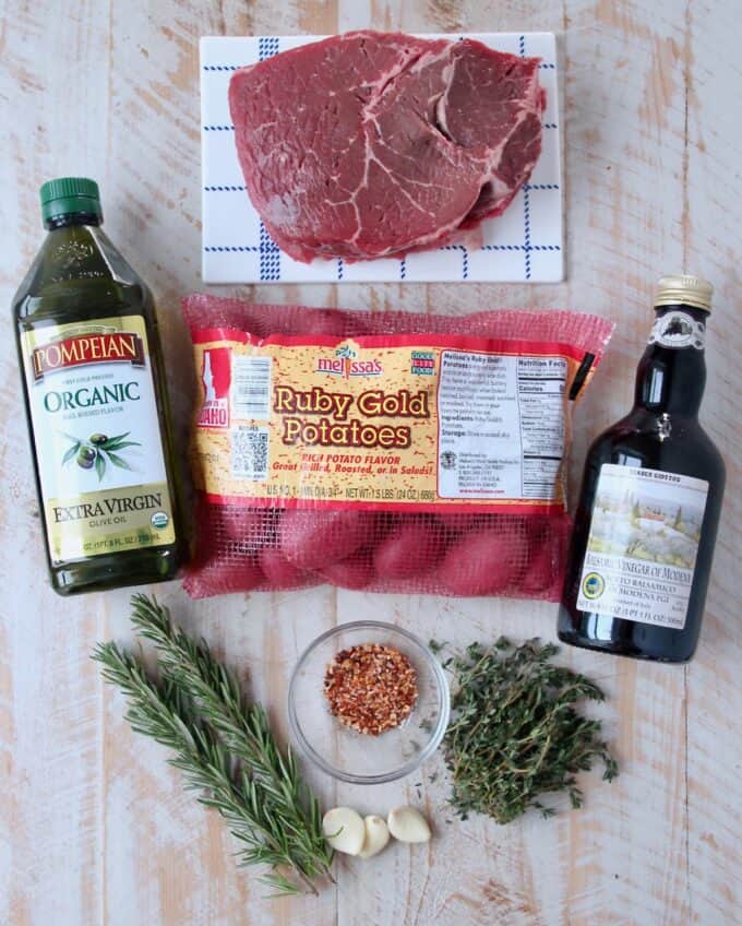 ingredients for rosemary steak and potato skewers