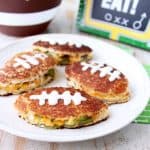 Jalapeno popper grilled cheese sandwiches in the shape of a football