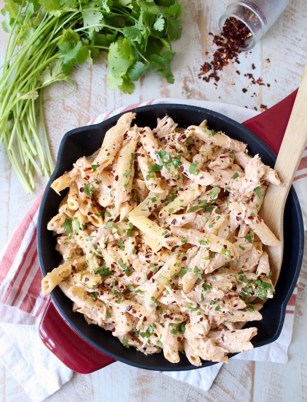 Spicy Mexican Chicken Cheesy Penne Pasta is a simple recipe that is quick and easy to whip up for a weeknight dinner in under 30 minutes!