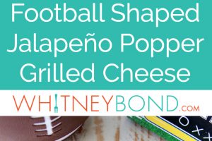 Jalapeno popper grilled cheese sandwiches cut in the shape of footballs with ranch dressing on top to make the football laces