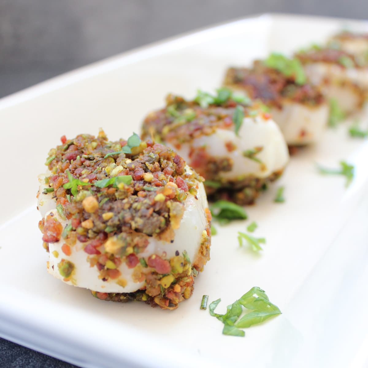 Bacon Pistachio Crusted Scallops