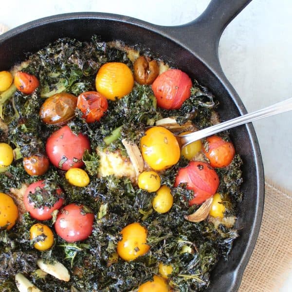 Roasted Tomato and Kale Polenta Skillet