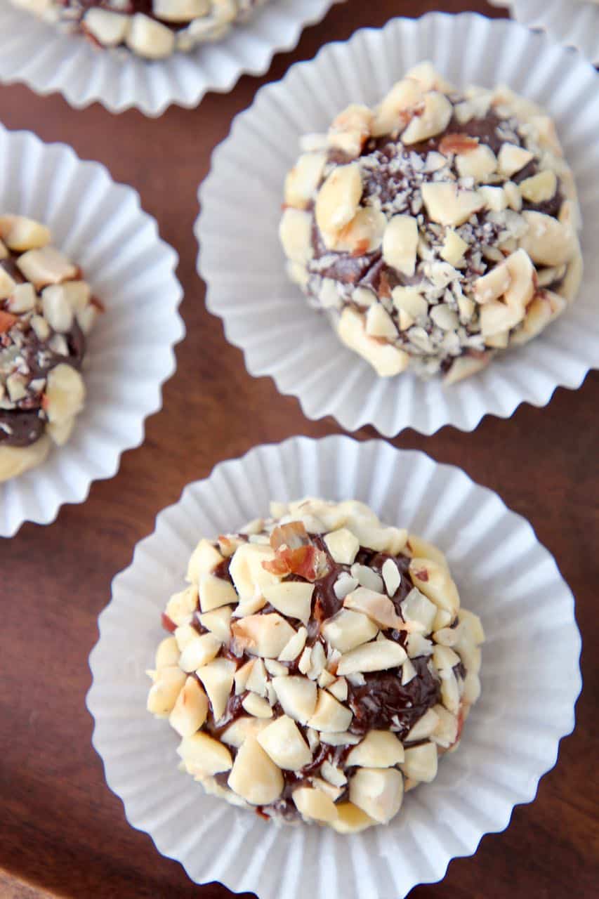 Brigadeiro truffles rolled in hazelnuts in mini candy cups