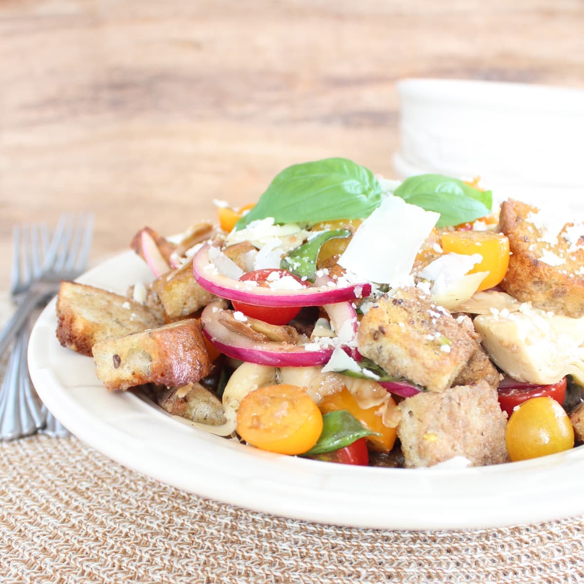 Gluten Free Basil Artichoke Panzanella Salad