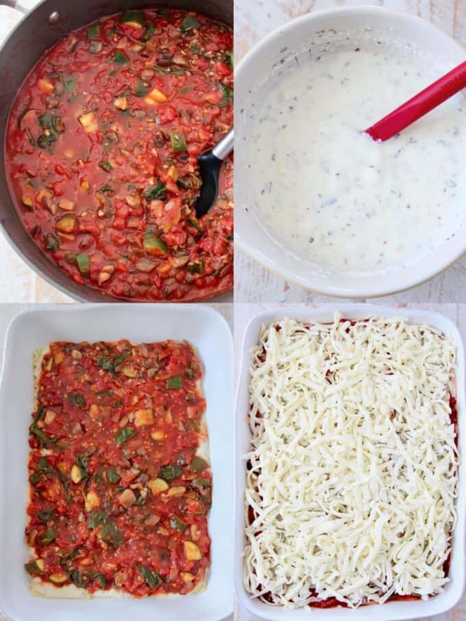 collage of images showing how to make vegetarian lasagna