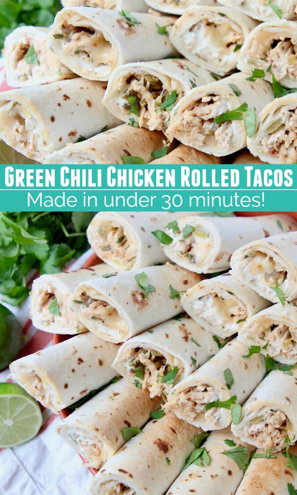 Cheesy Green Chili Chicken Rolled Tacos - WhitneyBond.com