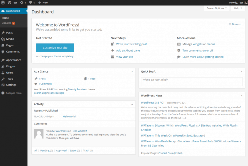 Wordpress.org Dashboard Screenshot