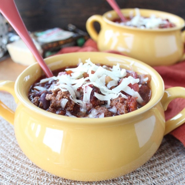 Chipotle Stout Chili in a yellow bowl 