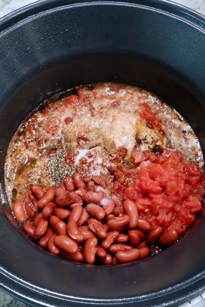 ingredients for chili separated in a pot