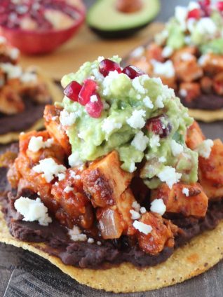 Turkey Tostada with Pomegranate Guacamole