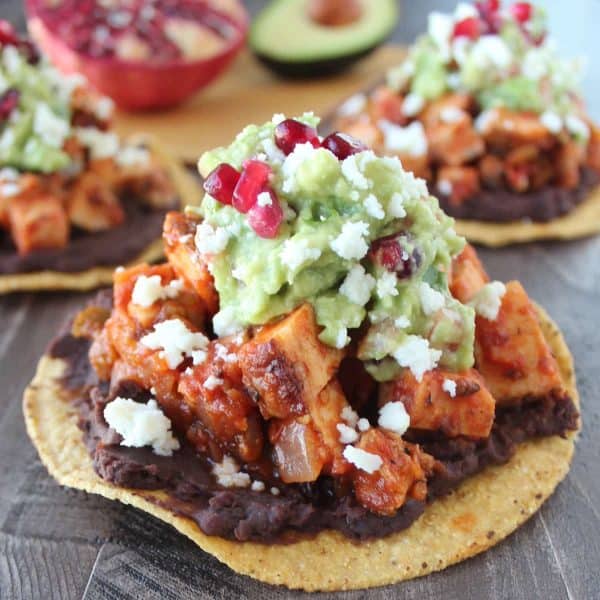 Turkey Tostada with Pomegranate Guacamole Recipe - WhitneyBond.com