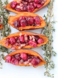 Roasted Cranberry Pancetta Sweet Potato Skins