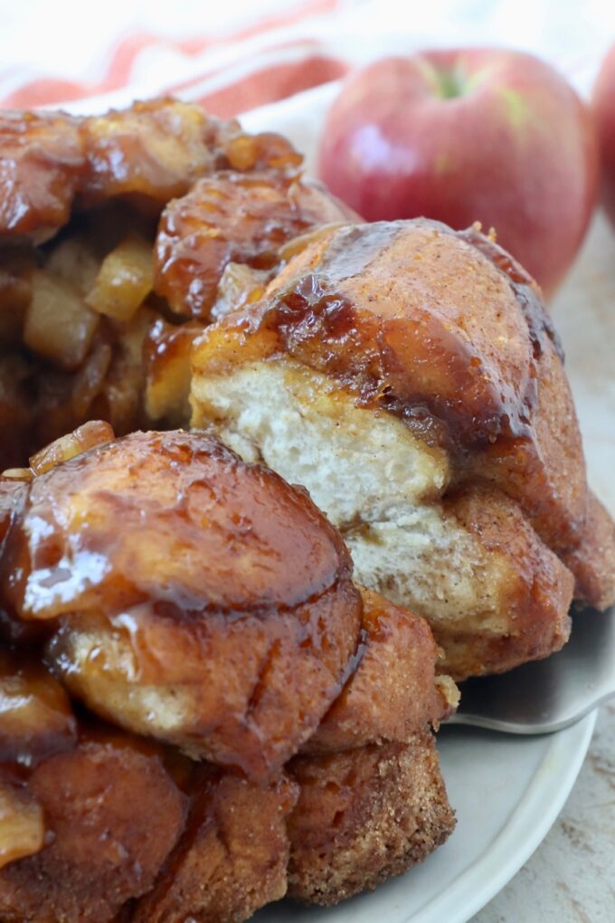 monkey bread on plate with serving spatula