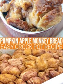 cooked monkey bread in crock pot and in red bowl