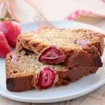 Slices of strawberry banana bread on top of each other