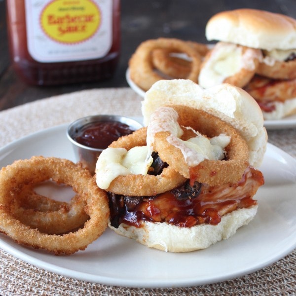 BBQ Chicken Sandwich with Onion Rings