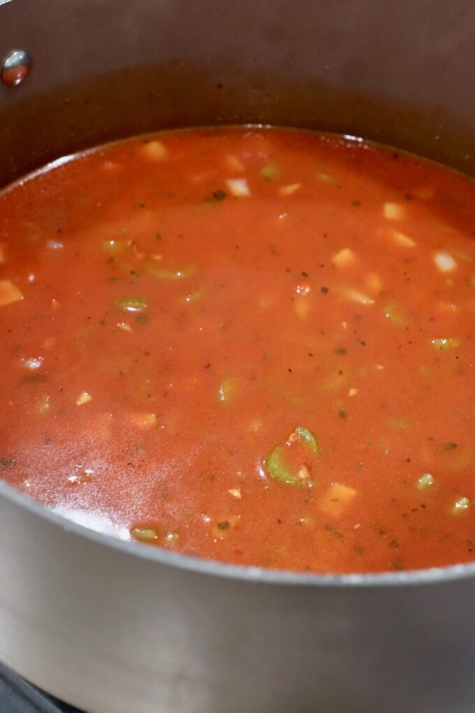 tomato sauce and vegetables in pot