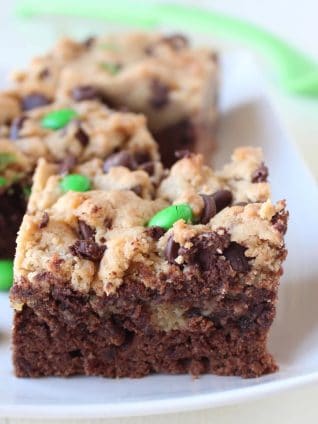 Irish Cream Guinness Brookies are made up of a layer of Guinness Brownies, topped with a layer of Irish Cream Chocolate Chip Cookie Dough, perfect for St Patricks Day!